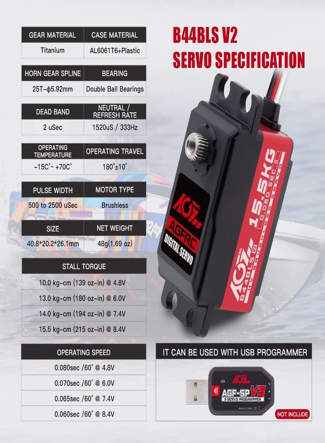 AGFRC 15.5KG Low-Profile High-Torque Steering-Servo - Brushless Digital Metal Gear RC Servo for 1/10 1/12 RC Car Truck Planes (B44BLS V2) - Image 3